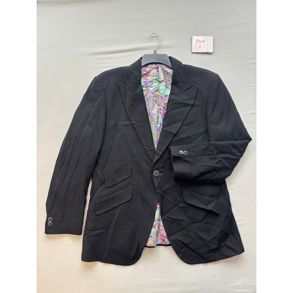 Circa 1920 by Larrituo Mens Black Paisley Lined Western Blazer Slim Fit 52